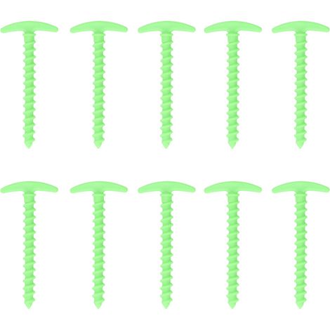 Piquets de Camping Plastique, 10 Pièces, T-Shape Spirale, 14.5cm, Ancrages Sol pour Tentes, Toiles, Gazebos, Camping, Vert (1/5)