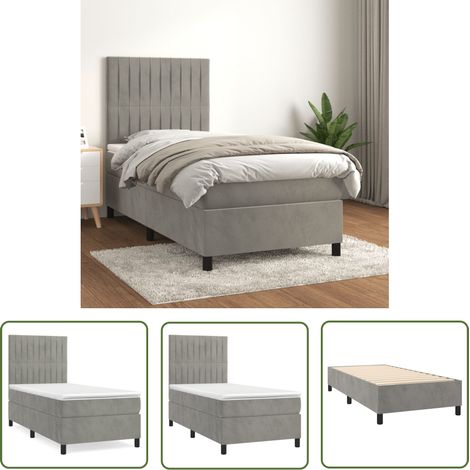 The Living Store Boxspringbett mit Matratze Hellgrau 100x200 cm Samt - Samtbett - Boxspringbett - Doppelbett - Bettenrahmen - Luxusbett (1/5)
