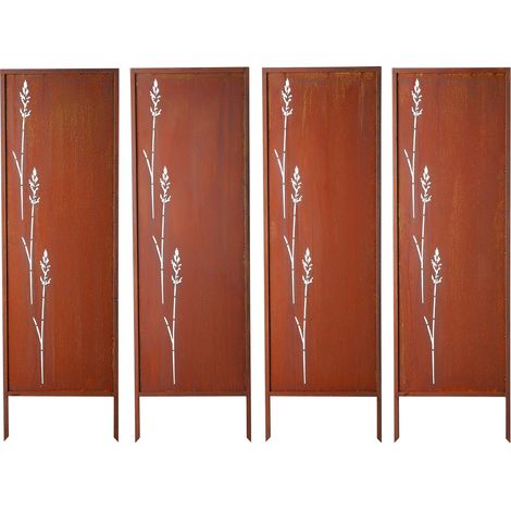 Panneau Brise Vue Extérieur Métal 50x160 cm Paravent Extérieur Décoratif Autoportant, Écran d'Intimité, Séparation de Jardin, Acier au Carbone, Piquets de Sol, Motifs Naturels Ajourés, Lot de 4 (1/5)
