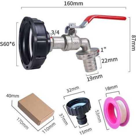 Adaptateur Robinet Vidange Reservoir IBC - DN60 Vers Filetage 3/4 Pouces - Pour Conteneurs IBC Industriels - 1 Piece (1/5)
