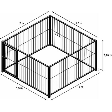Kit chenil barreaux rectangulaire 1,50 x 2 m avec ouverture 1,50 m