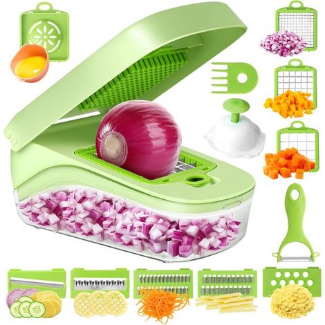 Cortador de verduras multifuncional 17 en 1,Con caja de almacenamiento,Cortador de verduras y frutas,Cortador de frutas,Cortador de patatas,Verde (1/5)