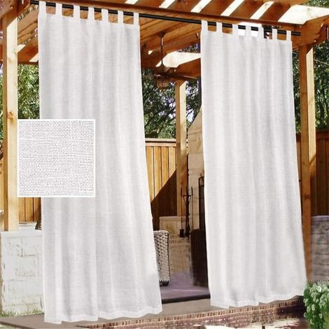 Rideaux d'extérieur de luxe aspect lin - Lot de 2 - 132 x 213 cm - Blanc (1/5)