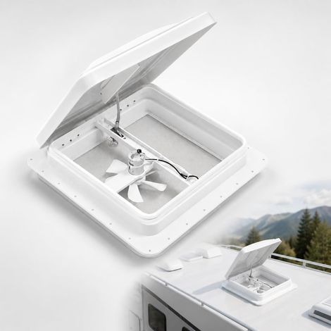 Lanterneau Camping Car 42 x 42 cm, Fenetre Camping Car Avec Moustiquaire et ventilateur intégré, Pour Ouvertures de 14 x 14 pouces, Caravane, camion, Camionnette (Blanc) (1/5)