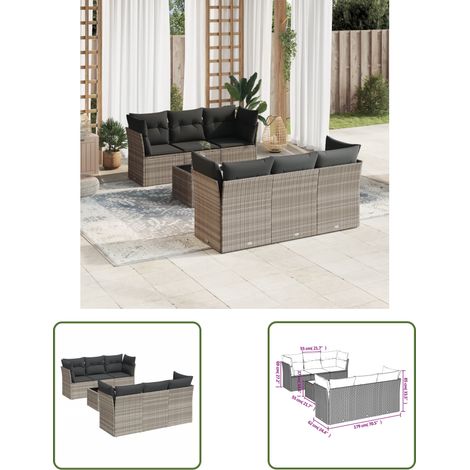 vidaXL Salon de jardin avec coussins 7 pcs gris clair résine tressée (1/3)