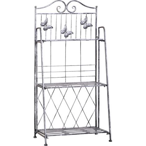 AMXCNOY Support à plantes en métal, 3 niveaux, échelle à fleurs pour jardin, gris argenté, 44 x 25 x 96 cm, décoratif et peu encombrant (1/5)