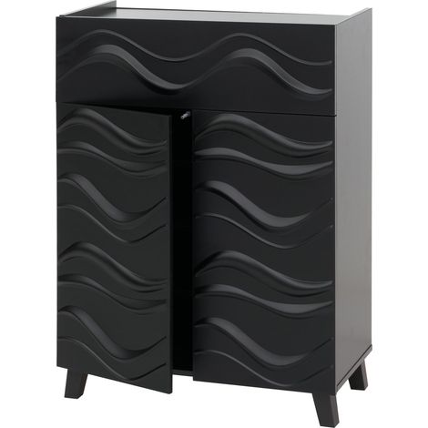 [NON UTILIZZATO] Armadio cassettiera HHG-352, armadietto credenza mobile, design a onda 3D ante push-to-open 107x76x36cm, nero (1/5)
