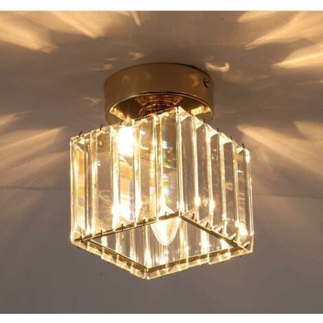Pr Crystal Ceiling Light, 60W Mini Square Chandelier Flush Mount Modern Folding Close to Ceiling Light, Dining Room Bedroom Kitchen Corridor Courtyard Hall Pendant Light, E27 Base (1/5)