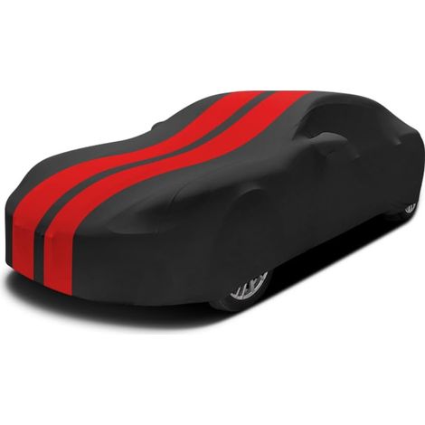 Bâche de Auto Intérieure, de Saloon/Berline Housse de Couverture Voiture Respirante Extensible en Velours élasticité, pour l'exposition de Garage/Voiture, L4.95.25M, Rayé Rouge + Noir (1/5)