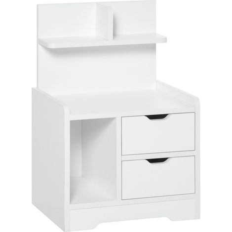 Table de chevet 2 tiroirs SIGMUND blanche (1/4)
