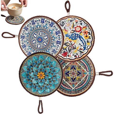 longziming - Dessous-de-plat en céramique - Tapis résistant à la chaleur - Résistant aux hautes températures - Prévient les dommages à la table - Motifs floraux vintage - Polyvalent - 4 pièces (1/5)
