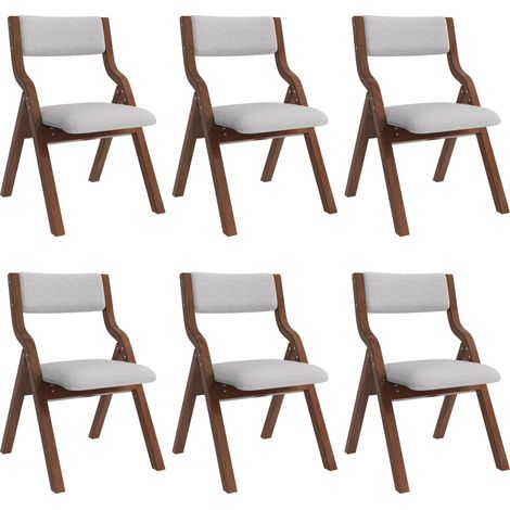 GagaLot de 6 chaises pliantes en bois massif gris lin (1/5)