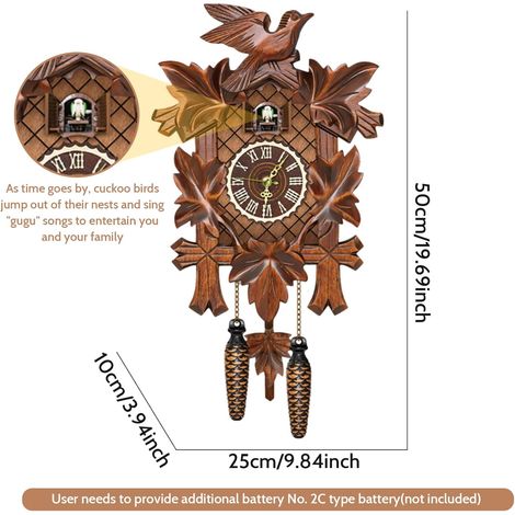 Horloge à coucou en bois à pendule, horloge à coucou avec mode nuit, horloge à coucou avec oiseau fonctionnel (1/4)