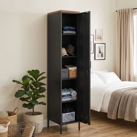 Armoire métallique noire 35x46x183 cm, étagères réglables, pour chambre et bureau (1/5)