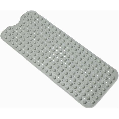 QORVA-Tapis de bain antidérapant gris 40x100 cm avec ventouse, adapté pour baignoire et douche (1/5)