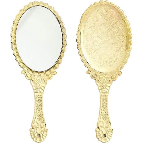 Miroir portable - 1 unité - Plastique ABS et verre - Design vintage floral - Maquillage et voyage - Doré 25,4 x 11,4 cm (1/4)