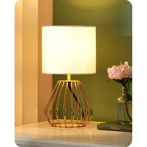 Lampe À Poser - Abat-jour En Lin - Base Métallique Dorée - Ampoule E14 2700K Fournie - Pour Chambre Bureau Salon - H29 Cm - 1 Pièce (1/5)