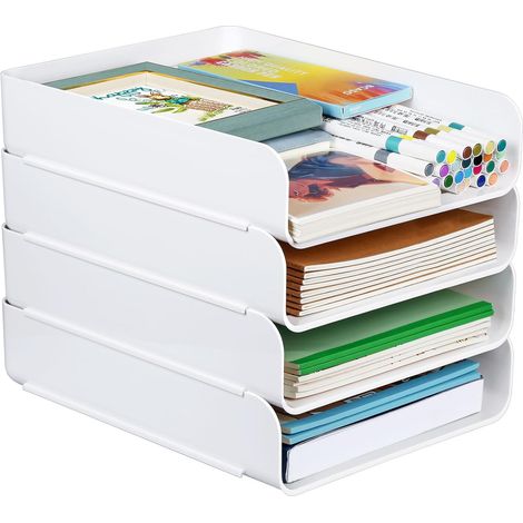 Lot de 4 bacs à courrier empilables – Corbeille à Lettres pour Bureau, Porte-Documents A4, Organiseur de Rangement pour Fournitures, dossiers, Magazines – Plastique Durable (1/5)
