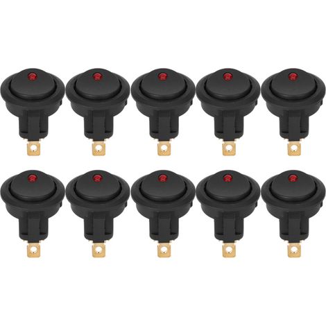 Lot 10 interrupteurs ronds étanches 12V – SPST projecteur LED – Borne argentée 3 broches – Pour bateau et extérieur