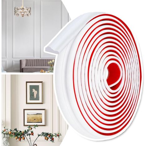 5 m x 23 mm de Panneaux Muraux à Coller et Décoller, Moulure de Mur en PVC Blanc Auto-Adhésive, Trim de Quadrant DIY Flexible, Panneaux Muraux pour Murs, Cadre de Miroir, Armoire, Porte (1/5)