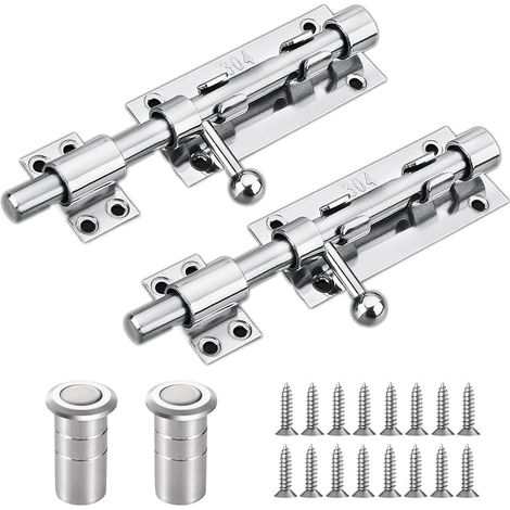 Verrou Loquet Porte, Targette de Porte Exterieur Interieure, Verrou de Porte Coulissant 160mm en Acier Inoxydable 304, Loquet à Boulon avec Trou de Cadenas et Boîte à Poussière, Jardin (1/5)