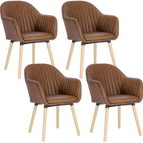 WOLTU 4 x Chaise de Salle Ă Manger en Similicuir Surface, Pieds en Bois Massif, Chaise de Salon, Marron BH336br-4 (1/5)