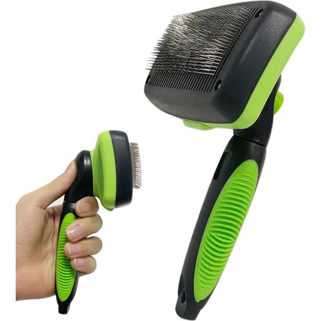Zqyrlar – Brosse de toilettage autonettoyante pour chat et chien – Dents en acier inoxydable – Poignée ergonomique antidérapante – Pour poils courts et longs (1/10)