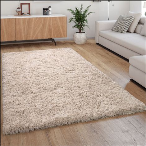 RHG Tapis Poils Hauts Moelleux Moderne Shaggy Style Flokati Confortable Uni Beige 120x160 cm