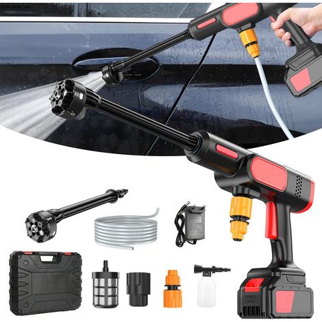 Nettoyeur haute pression sans fil, 80 bar, portable, pistolet haute pression 21 V, pour nettoyage du sol de voiture, clôture, irrigation, noir (1/5)
