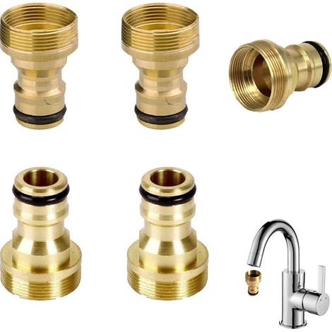 Connettore per lavabo interamente in rame da 5 pezzi, connettore di conversione a lecca-lecca domestico M22, connettore per rubinetto per lavabo con motivo a denti fini interno ed esterno (1/5)