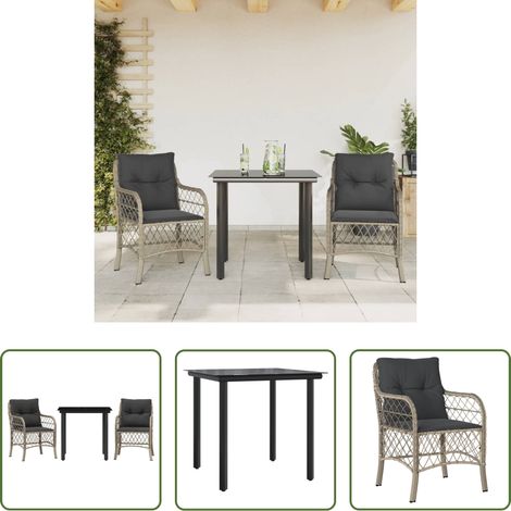 Bistro-Set -  3-tlg. Bistro-Set mit Kissen Hellgrau Poly Rattan (1/5)