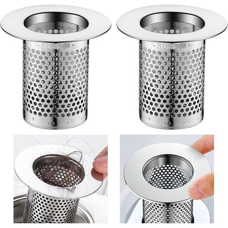 Juego de 2 coladores de desagüe eficaces, ideales para cocina y baño, evitan atascos en desagües e inodoros (1/5)