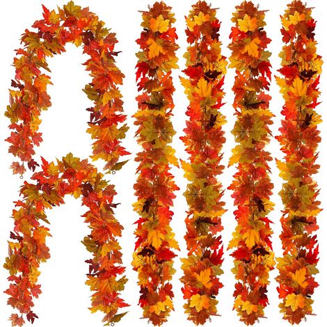6 Stück 1,7 m lange künstliche Ahornblattgirlanden, Herbst-Ahorngirlande zum Aufhängen, Herbstblattranken, für Kamin, Garten, Herbst, drinnen und draußen (1/5)