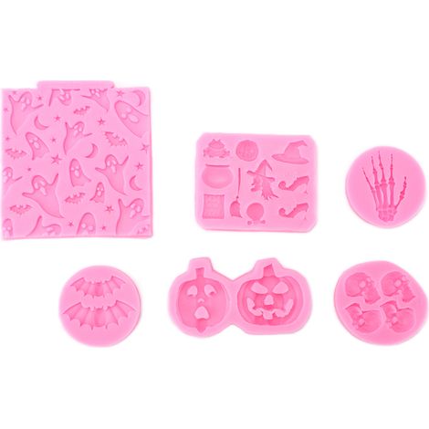 6Pcs Halloween Silicone Mould Specter Skeleton Palm Bat Durable Nonstick Halloween Fondant Molds for Home Bakery Studio (1/5)