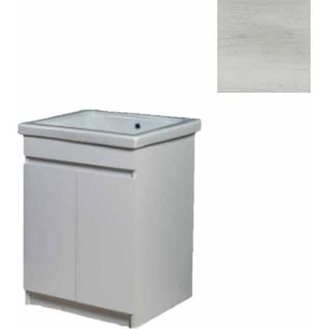 Mobile Lavatoio in Ceramica 2 Ante e Strofinatoio Integrato 60x50x86A cm Olmo Bianco (1/5)