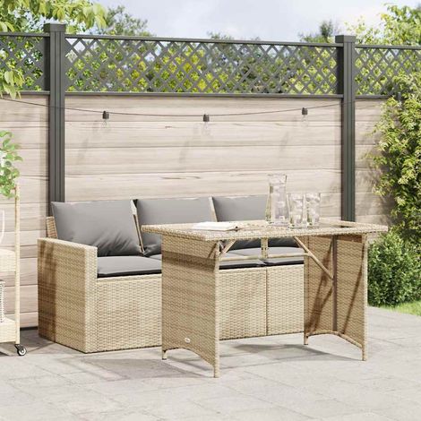 Set da pranzo da giardino con tavolo e divano in polyrattan con cuscini beige set da 2 - PANGIVO (1/5)