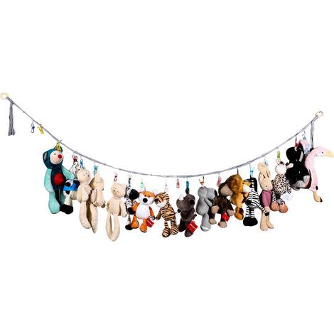 Chaîne de rangement pour peluches, organisateur suspendu pour peluches, chaîne de présentation de 2 m pour jouets en peluche, support en coton pour peluches avec 20 pinces métalliques (1/5)