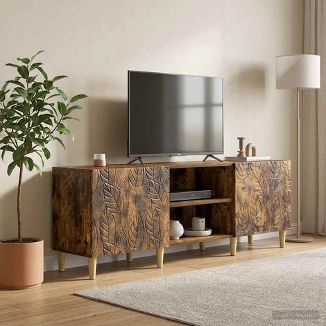 Meuble TV vintage avec rangement, 2 portes, chêne fumé, 150 x 31 x 50 cm - PANGIVO (1/5)
