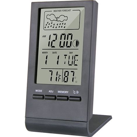 Station météo sans Fil, Thermomètre Hygromètre Baromètre Intérieur Extérieur, Horloge Numérique Réveil avec capteur extérieur Affichage Heure Date Jour Phase de Lune(Noir) (1/3)