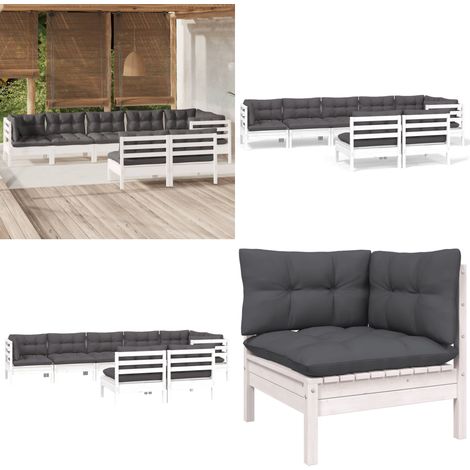 Salon de jardin 8 pcs avec coussins blanc bois de pin massif - Salon De Jardin - Mobilier De Jardin - Ensemble Salon De Patio - Meubles De Terrasse - Chaise Longue - Home & Living (1/5)