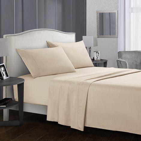 Ensemble de draps doux, couvre-lit à poches profondes, literie de haute qualité, beige, taille double, 4 pièces