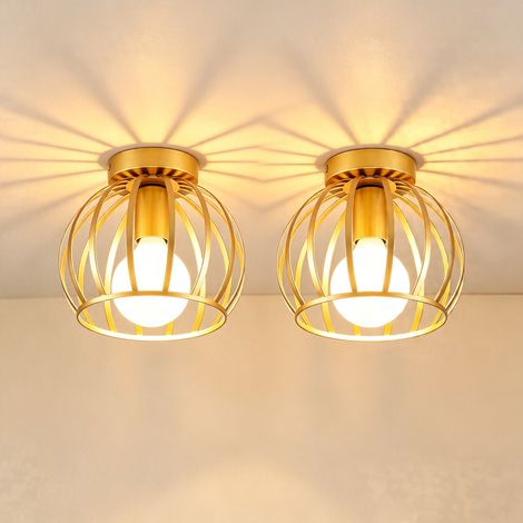 Plafones Redonda de Estilo Retro-Moderno, Pantalla Metálica, 20 cm de Diámetro, Oro, Casquillo E27, Uso en Interiores, 2PCS (1/5)