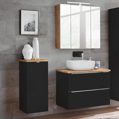 Badezimmermöbel Set mit LED-Spiegelschrank TOSKANA-BLACK-56 seidenmatt anthrazit & Wotaneiche BxHxT ca. B/H/T: 135/190/46cm (1/5)