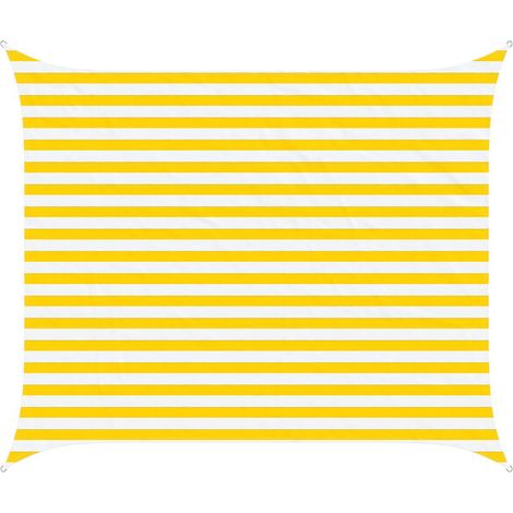 Voile d'ombrage à rayures jaunes et blanches, 2,5 x 3 mètres, 100% polyester Oxford. (1/5)