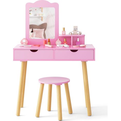 CASART 2-in-1 Toddler Kids Vanity Makeup Dressing Table & Chair Set (1/5)