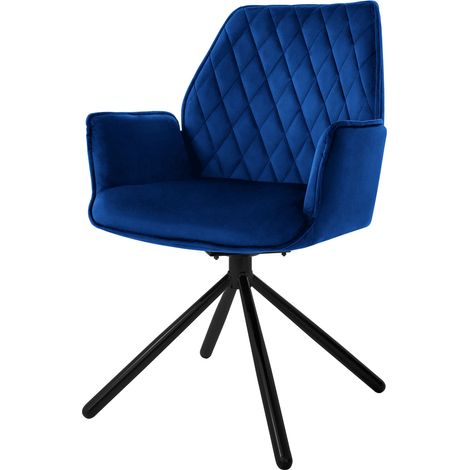 ML-Design Esszimmerstuhl aus Samt, Dunkelblau, Wohnzimmerstuhl mit Armlehne & Rückenlehne, Drehstuhl Auto-Position, Polsterstuhl mit Metallbeine, Ergonomische Sessel drehbar, Küchenstuhl Loungesessel