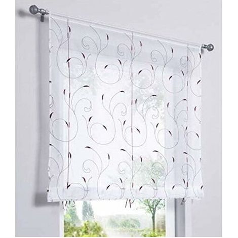 1 Pièce Rideau de Fenêtre Broderie Floral Raffrollo Haut Qualité Voile Décoration de la Chambre Salle de Bain Balcon (Violet, 100x140cm)-