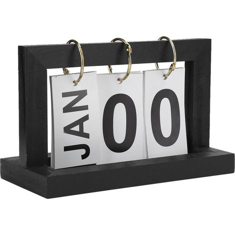 Calendrier en bois noir rétro à pages tournantes, décoration simple pour la maison, le bureau ou la salle d'étude