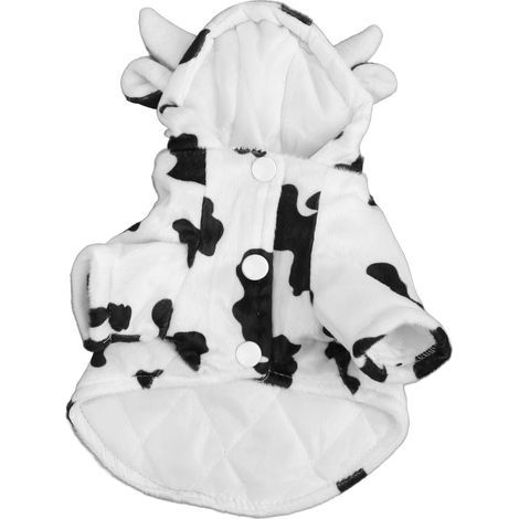 Sweat à capuche pour chien - Veste d'hiver élégante et mignonne - Design de vache - Confortable et chaud - Vêtements pour animaux de compagnie de petite et moyenne taille - Blanc M (1/5)