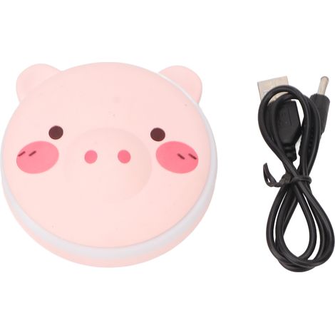 Chauffe-mains USB en forme de cochon mignon, anti-brûlures, batterie externe intégrée avec miroir lumineux, idéal pour les voyages et le bureau. (1/5)